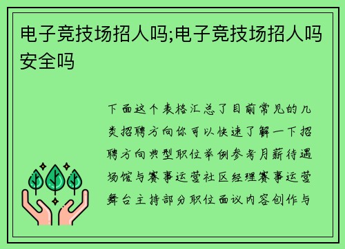 电子竞技场招人吗;电子竞技场招人吗安全吗